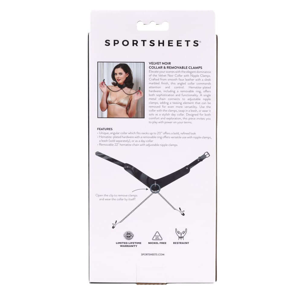 SPORTSHEETS Velvet Noir Collar & Removable Clamps - Black Neck & Nipple Restraints